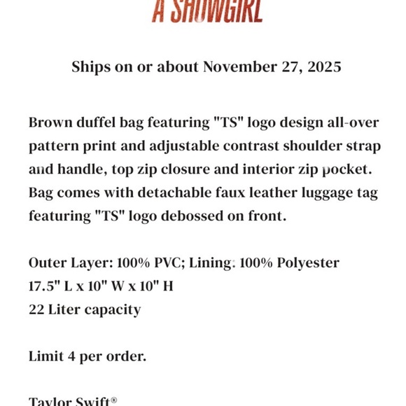 Taylor Swift The Life of a Showgirl Duffle Bag - Picture 4 of 4